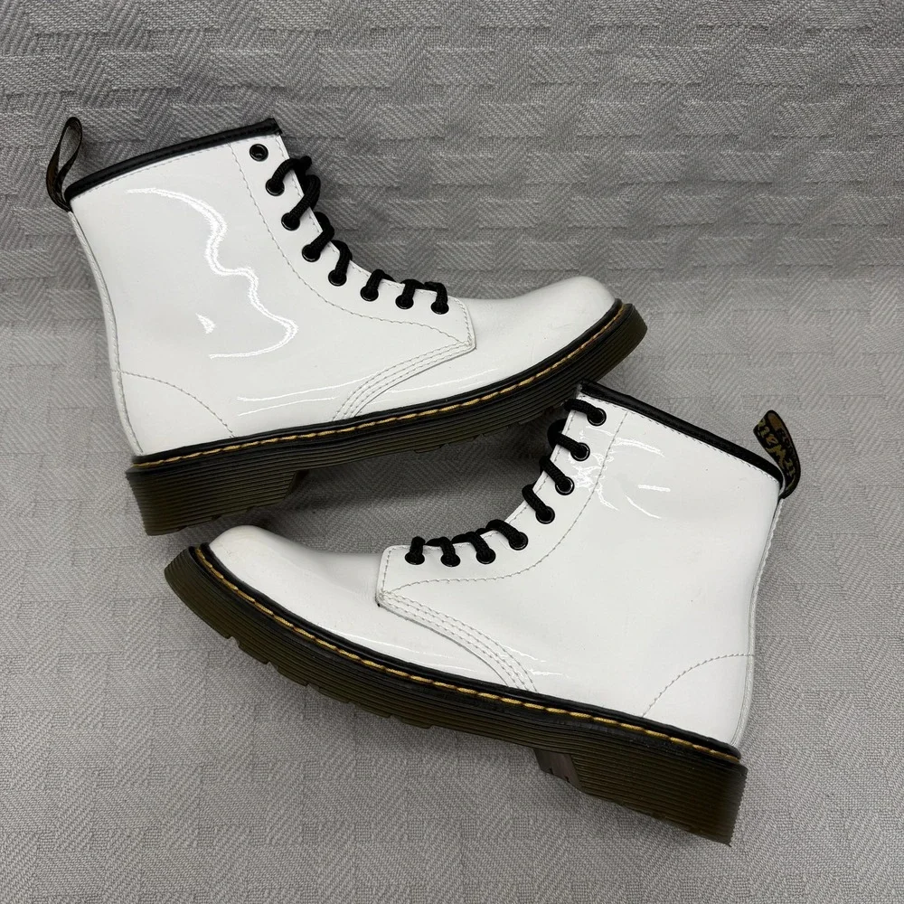 Dr. Martens Boots Youth Size 10 White Patent‎ Leather Side Zip Combat Ankle